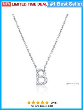 PAVOI CZ Initial B Pendant Necklace Rhodium Plated 18in